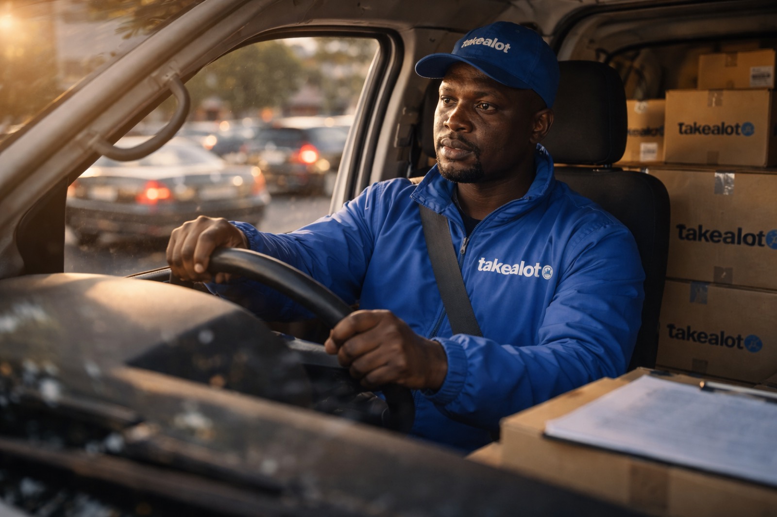 A van driver behind the wheel