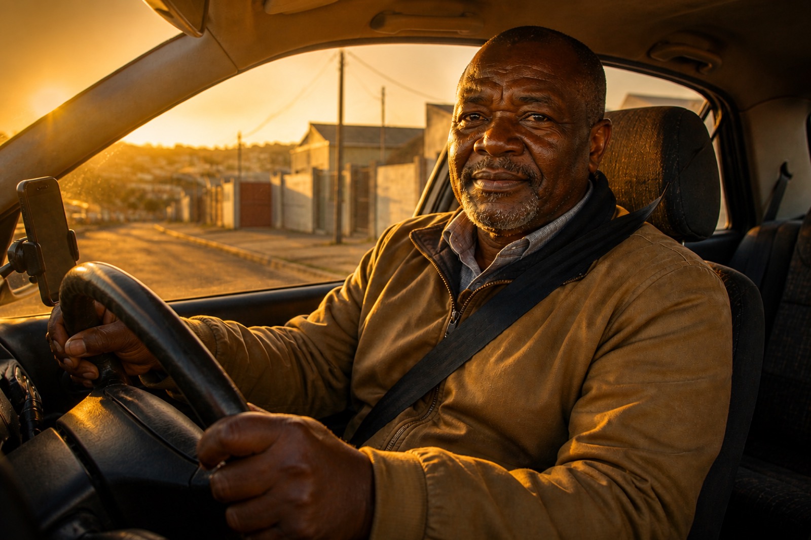 An older driver at golden hour