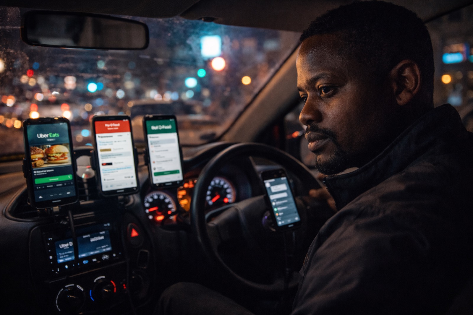A driver running multiple platform apps in his car
