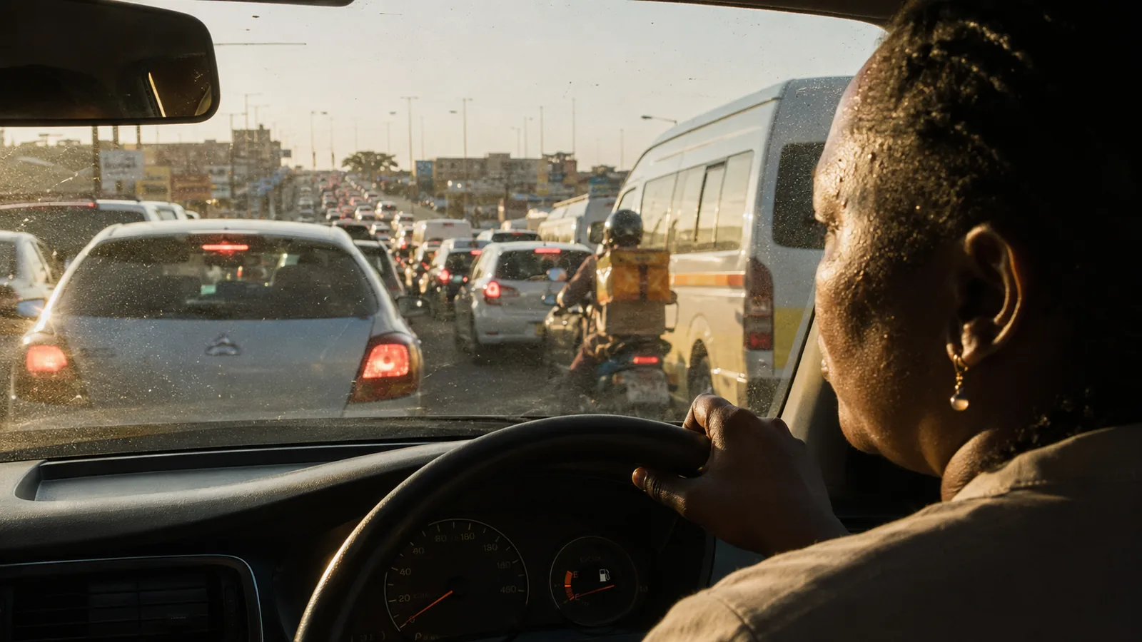 Brake lights building in traffic as dusk comes down