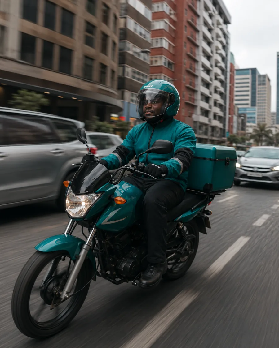 A rider working through city traffic